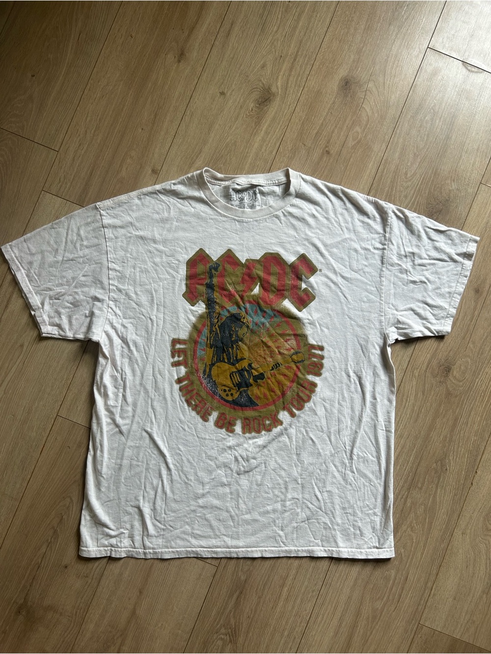 AC/DC White Crew Neck Logo Tee - Black Print
